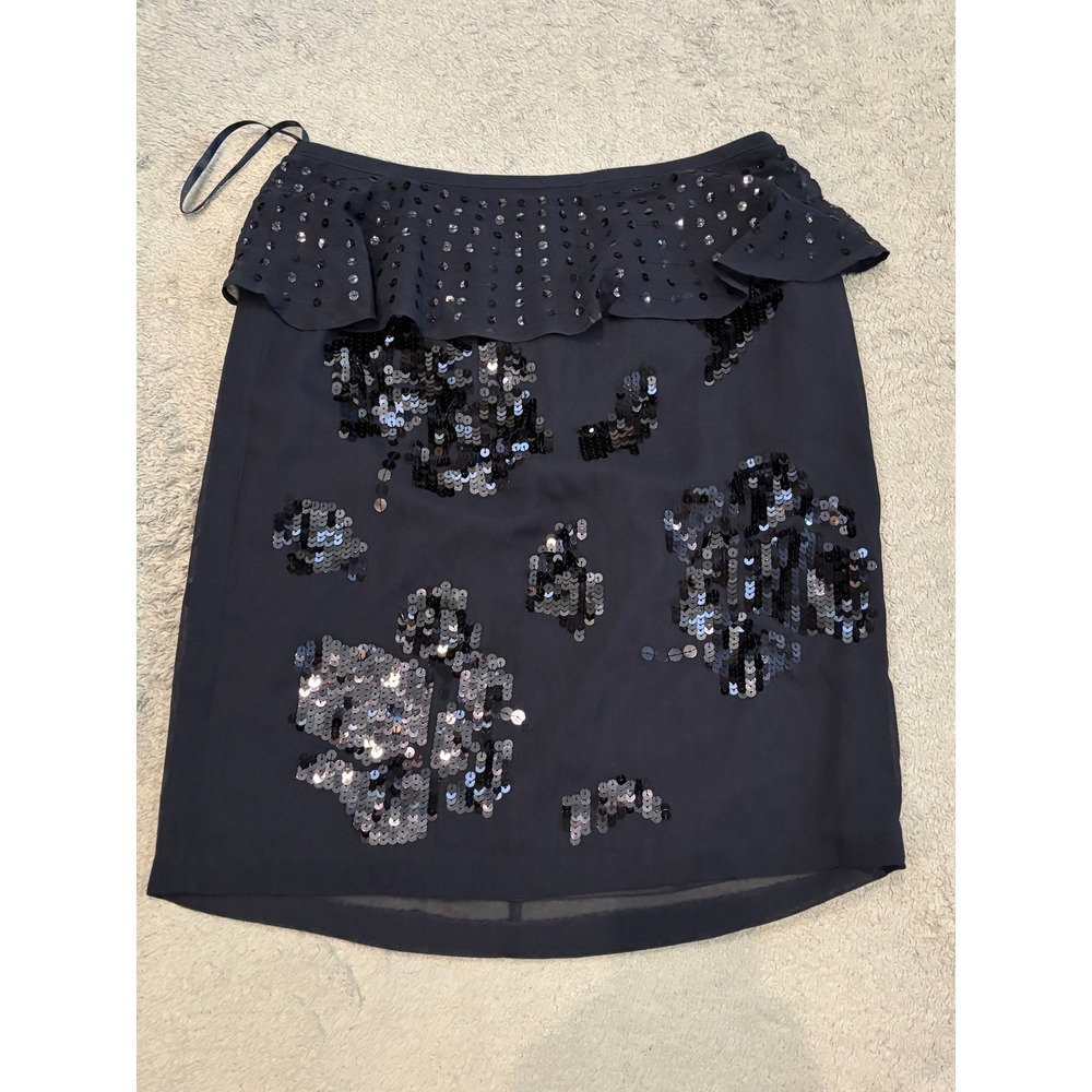 DKNY Navy Blue Sequin Floral Peplum Mini Skirt Size 6 Donna Karan New York